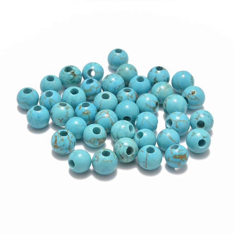 AD Beads Natural Gemstone 8mm Round Loose Beads Big Hole 2.5mm Sized 40pcs (Blue Turquoise) - Image 3